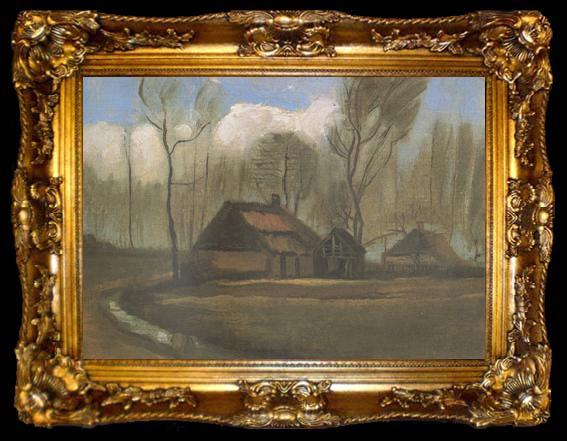 framed  Vincent Van Gogh Farmhouses among Trees (nn04), ta009-2